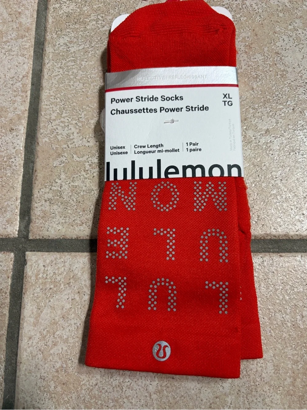 NWT Lululemon Power Stride Socks *Crew Length *Reflective (Cherry Ember) Size XL